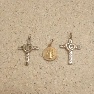 Saint Benedict Medal Gold Plated Exorcism + 2 Cross Pendants for Necklaces Used